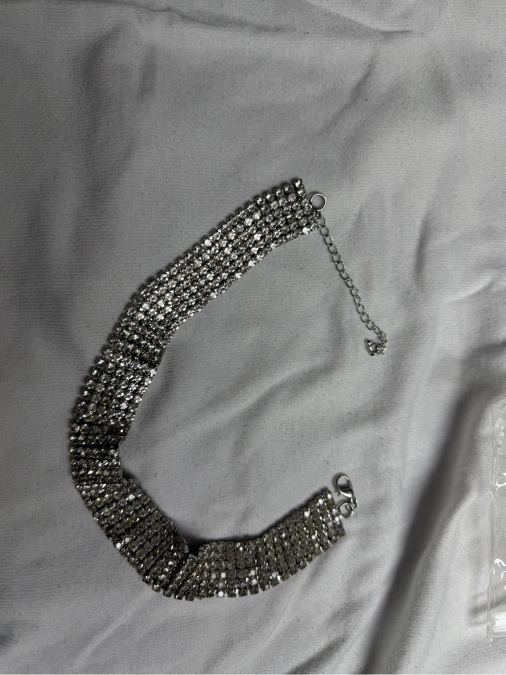 Silver Crystal Multi-Row Choker Necklace